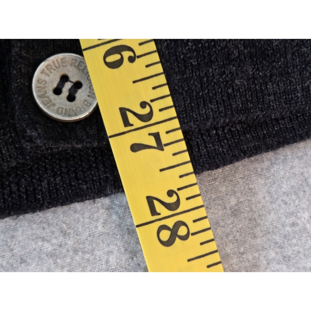 True Religion Cardigan Wool‎ Sweater Men's XL Button Up Preppy Charcoal Academia - Picture 9 of 10
